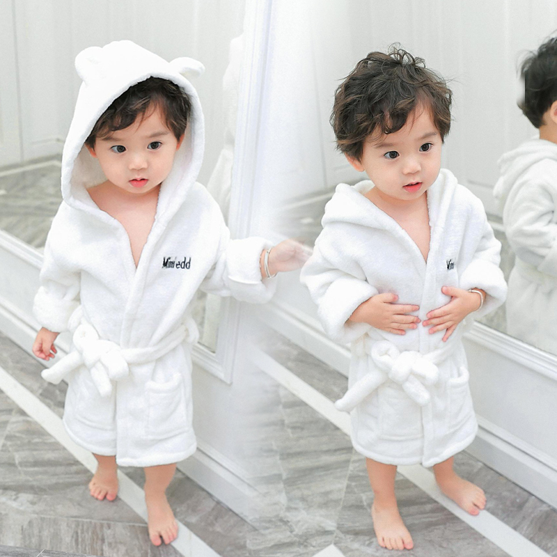 Moderigtige børne badekåber vinter baby børn badekåbe ensfarvet flannel badekåbe til småbørn piger blød bælte pyjamas