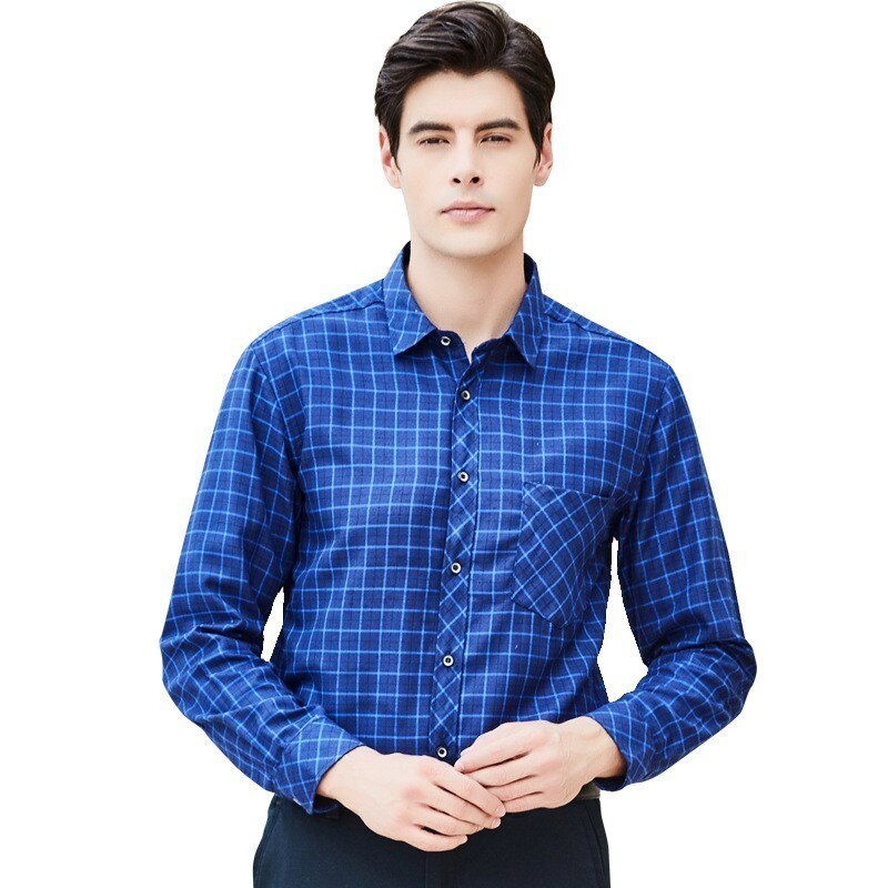 Nueva camisas de manga larga para hombre Camisa Social Masculina a cuadros estampado Koeran Camisa de trabajo de oficina ajustada de un solo pecho