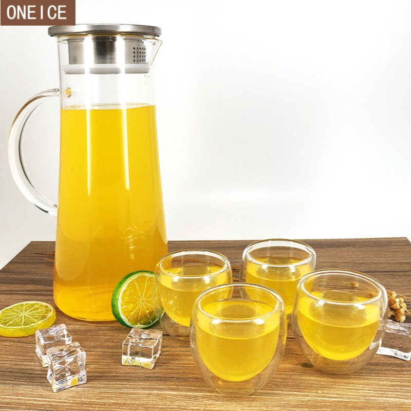 Grote Capaciteit Glas Kruik Met Glas Handvat Hittebestendig Glas Koffie Pot Roestvrij Stalen Filter Theepot 1500 Ml