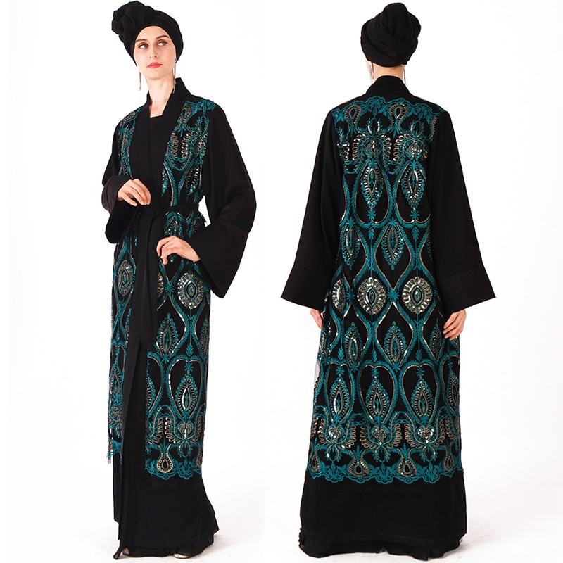 Caftan ouvert Abaya dubaï Sequin Hijab Robe musulmane turquie Robe Ramadan Abayas pour les femmes Jilbab Caftan turc vêtements islamiques