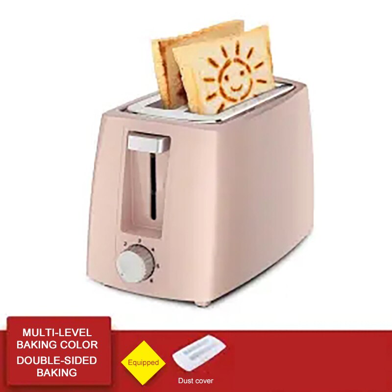 Electric Toaster Household Automatic Bread Baking Maker Breakfast Machine Toast Sandwich Grill Oven 2 Slice Kitchen Appliances: Pink Dust Cover