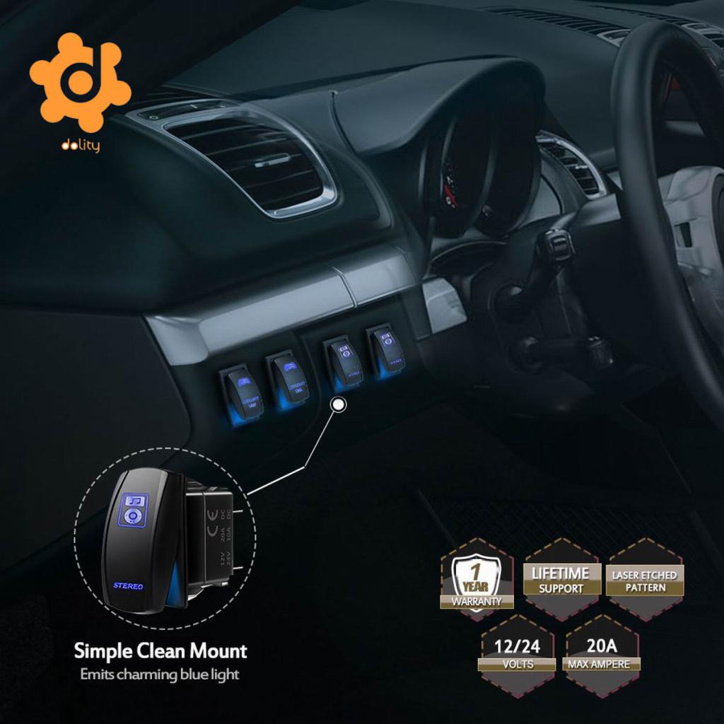 12V Black Rocker Switch Blue Stereo LED Work Fog Driving Light Bar 5 Pin