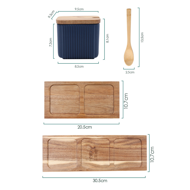 Ceramic Seasoning Jar Matte Striped Spice Rack Household Oil Salt Pot Vinegar Spice Organizer Storage Container with Lid Spoon