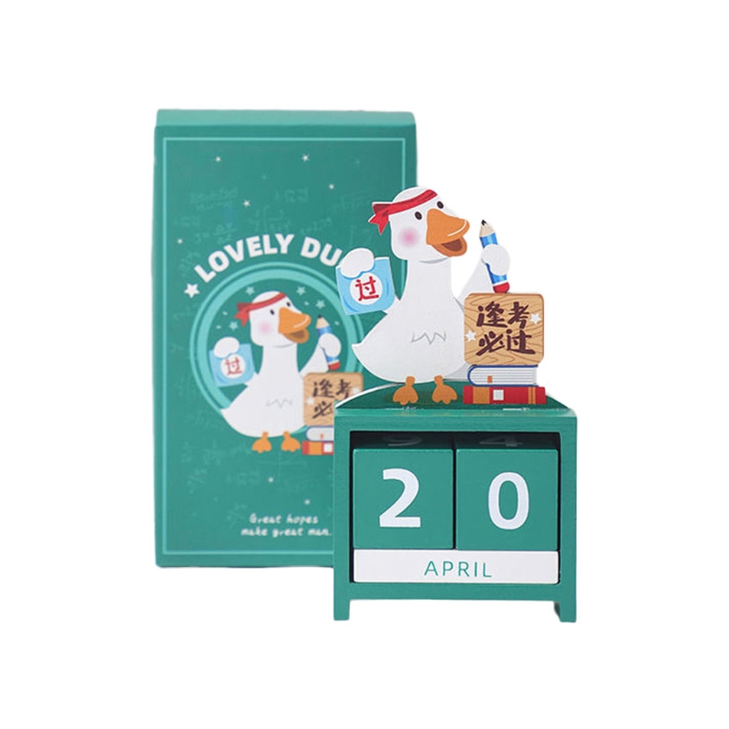 Vintage Wooden Perpetual Desk Calendar Block Planner Permanent Desktop Organizer DIY Agenda: E