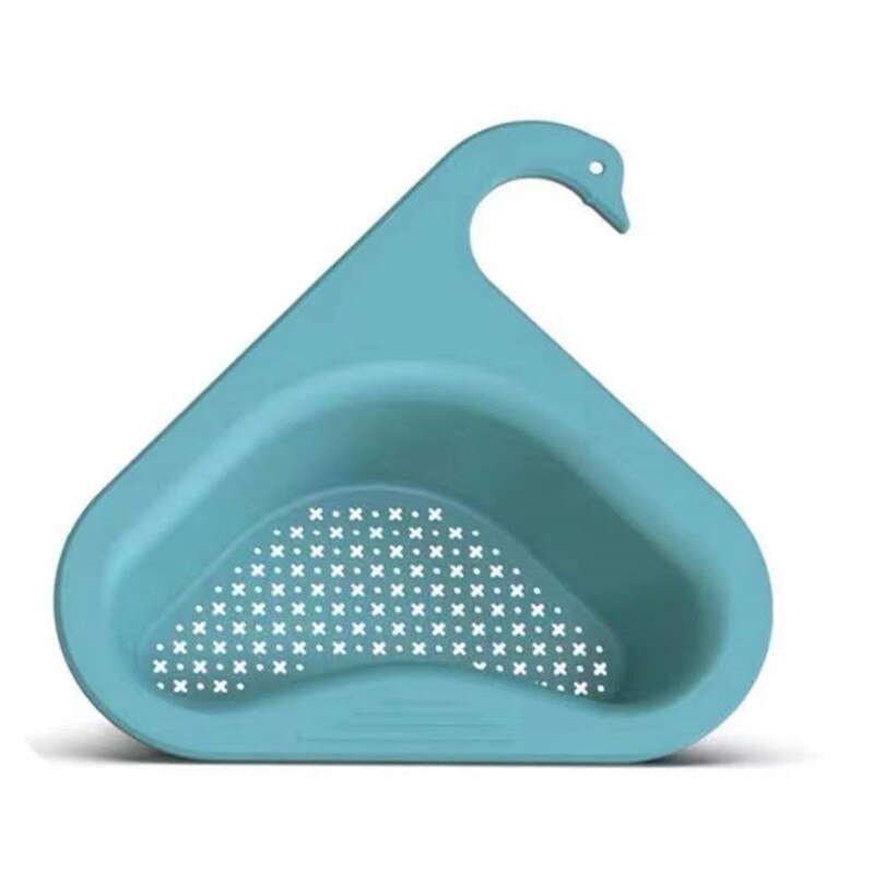 Multifunctional Swan Sink Drain Rack Kitchen Triangular Hanging Fruits Vegetables Drain Shelf Kitchen Dry Wet Separation Basket: Blauw