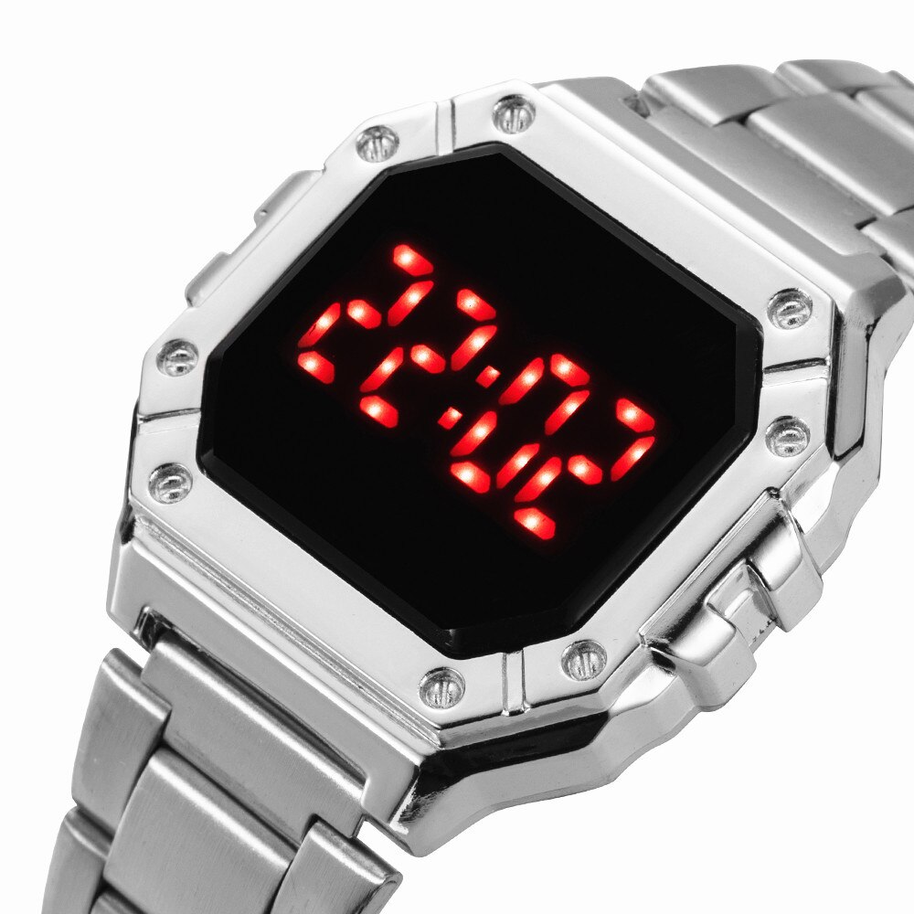 Digital Watch Women Men Unisex Luxury Stainless Steel Strap Wrist Watches Womens Alloy Dial Women&#39;s Electronic Clock Reloj Mujer