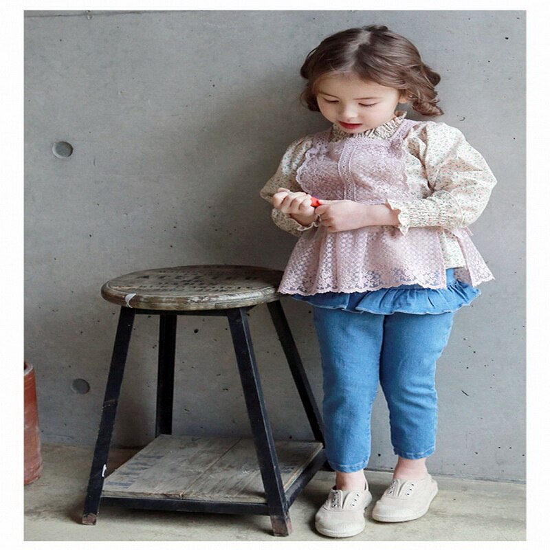 Jupe-pantalon en jean pour adolescentes, couleur unie, taille élastique à volants, printemps , E20631: 1 / 140cm