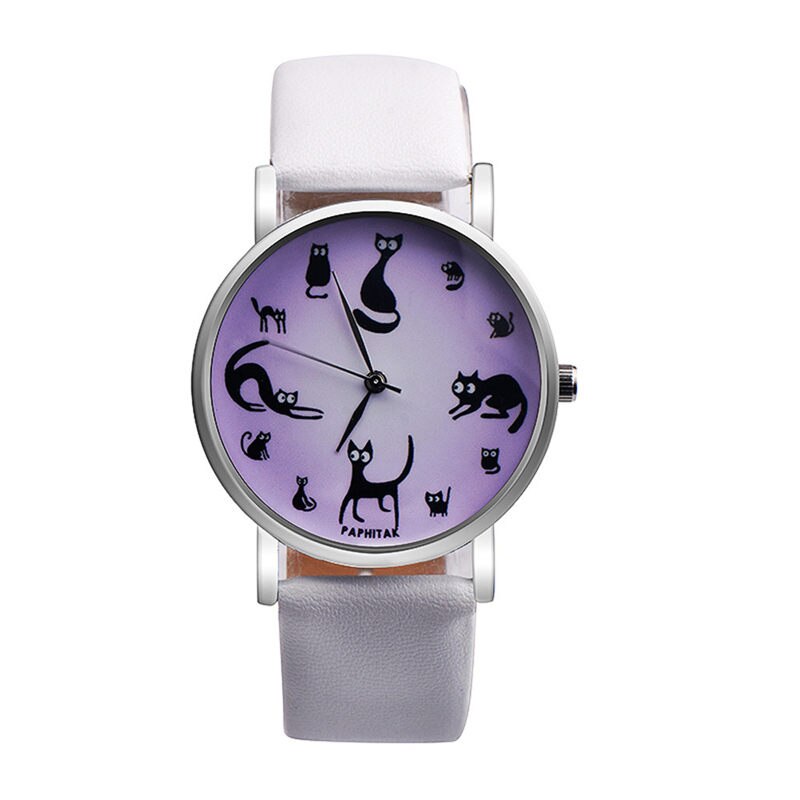 Casual Watches Women Cute Cat Clock Ultra Thin Leather Band Female Quartz Watch Waterproof Relogio Feminino #C: J