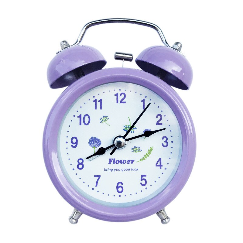 3 Inches Metal Bell Alarm Clock Aishida Super Quiet Movement Nordic Fresh Light Color Top Grade Alarm Clock: Light Purple