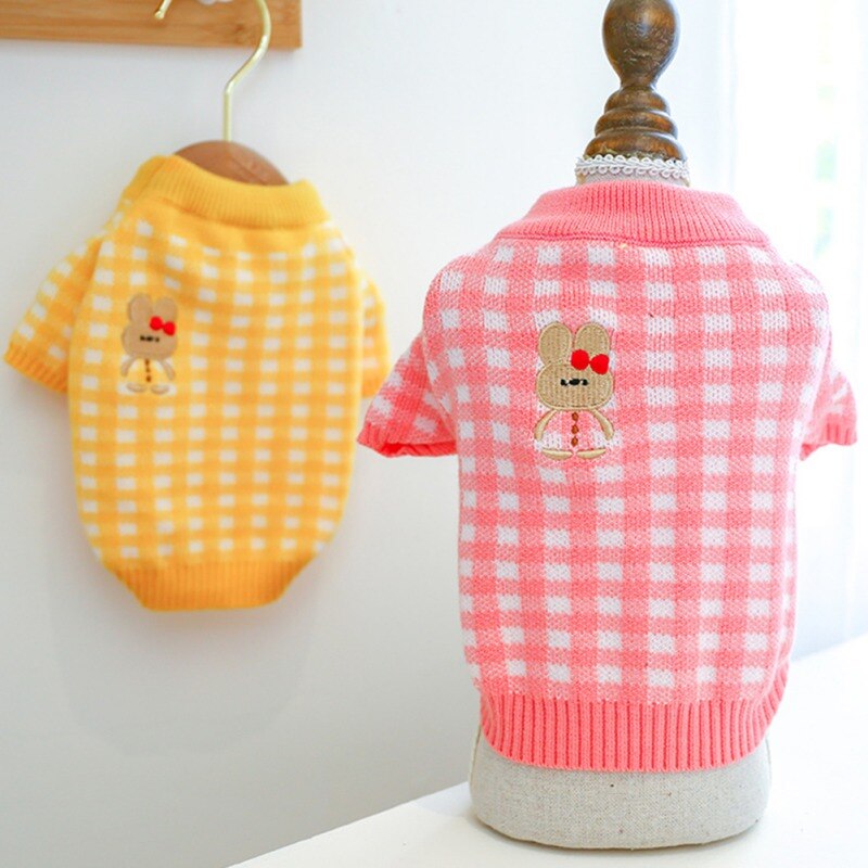 Cute Puppy Plaids Knitwear Sweater Soft Fleece Pet Dogs Winter Warm Clothes For Small Medium-Sized Dogs Chihuahua Pet Clothing