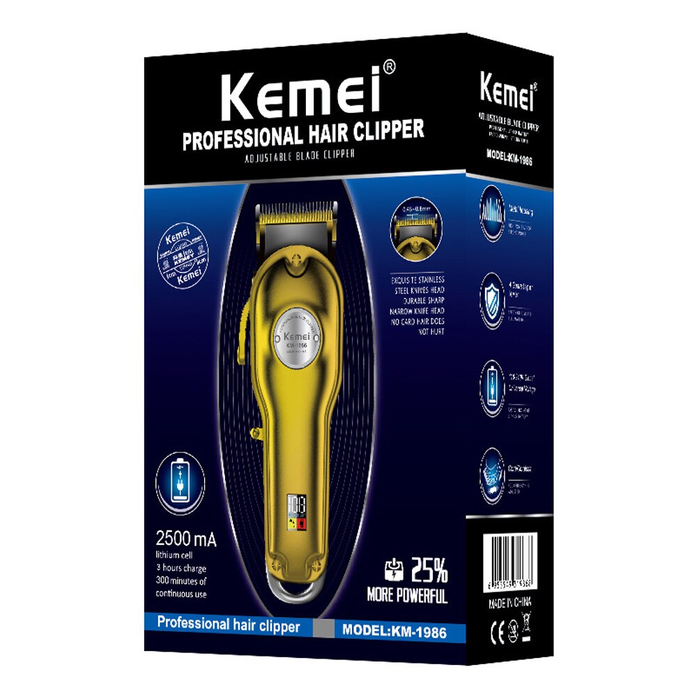 Kemei – tondeuse à cheveux professionnelle KM-1986, rasoir électrique sans fil, avec écran LCD, entièrement en métal