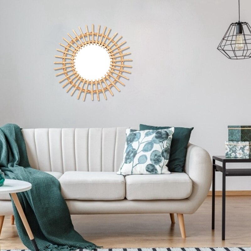 Nordic rattan dressing spejl innovativ kunst indretning rundt spejl stue væghængt spejl køkken badeværelse spejl
