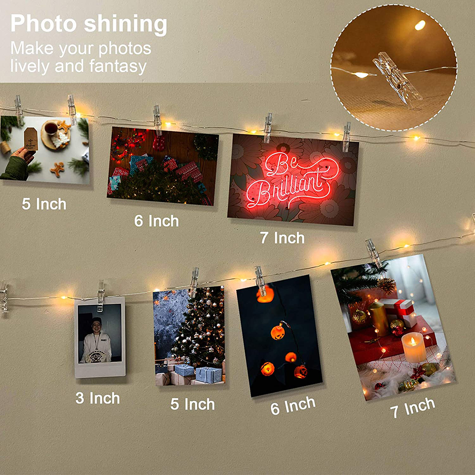 LED-Lichterkette, Foto-Clip, Lichterkette, 10 m, USB, batteriebetrieben, Weihnachtsbaum-Girlande, Dekoration, Hochzeit, 2025, Neujahrsdekoration