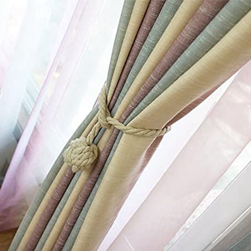 2- pack gardinbindningar - gardinrep i naturlig bomull, handgjorda lantliga dekorativa gardinhållare (beige)