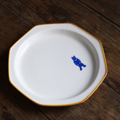 Stijl Retro Wit Oranje Rand Steranijs Handgeschilderde Egel Vogel Plaat/Blauwe Beer Onderglazuur Kleur: Bear Big Plate
