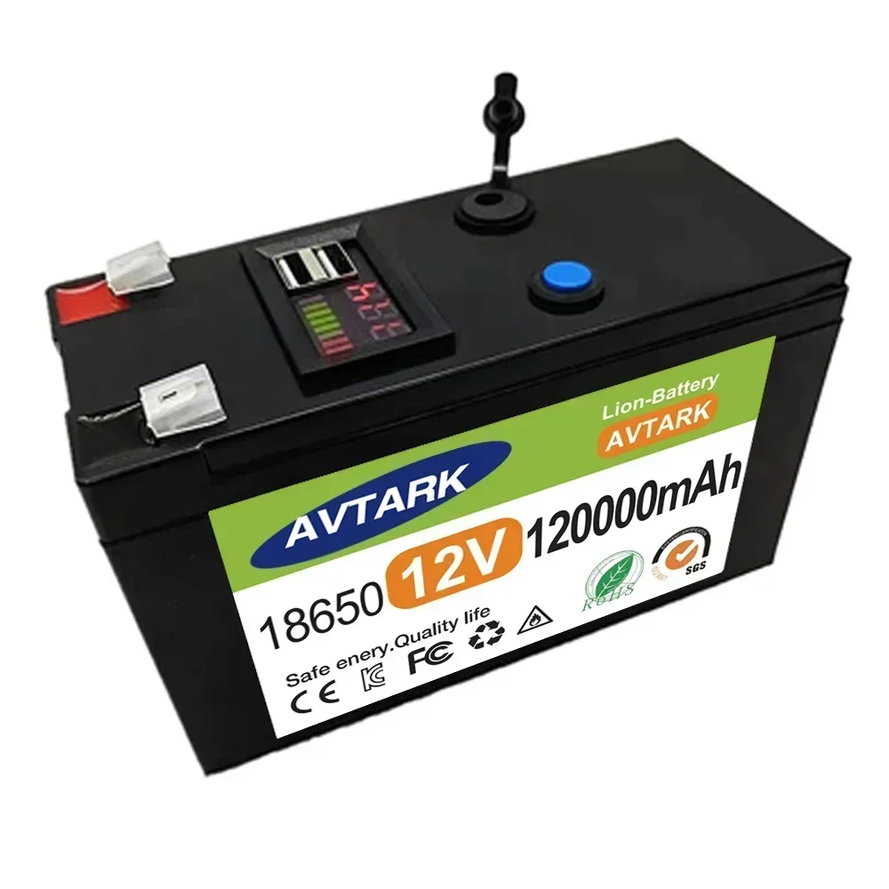 Upgraded LiFePO4 Lithium Battery 12V 120Ah Portable Rechargeable Battery Built-in 5V 2.1A Usb Power Display Port Charging