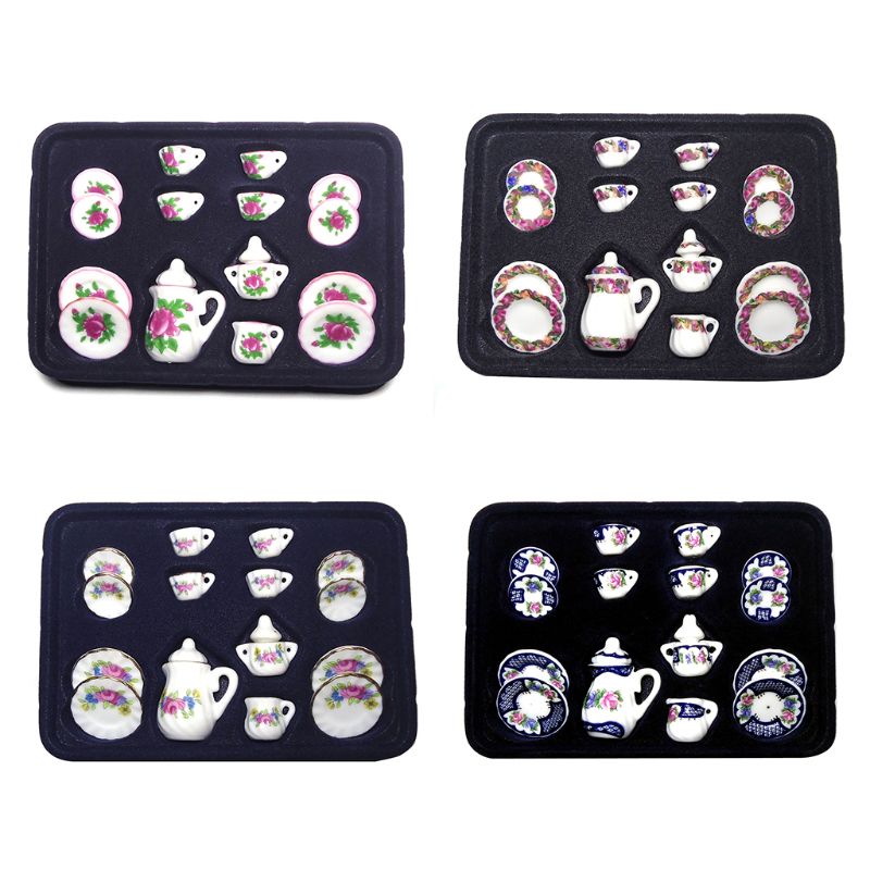 1:12 Bilancia Casa di Bambola Da Tavola Mobili In Miniatura Viola Del Fiore Della Cina Bambole di Porcellana da Tè In Ceramica Set 24BE