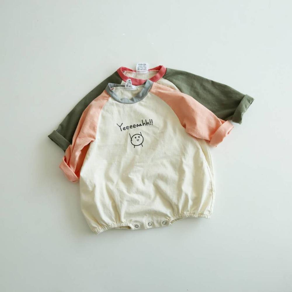 INS baby T-shirt boys and girls baby hit color casual letters simple loose top basic spring and autumn romper
