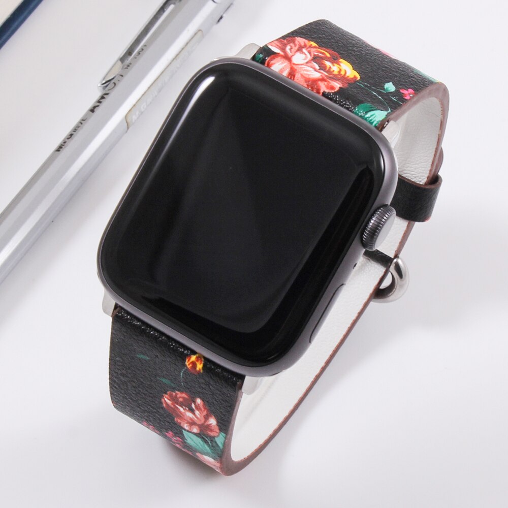 Bånd til apple watch 5 4 3 2 1 38mm/40mm/42mm/44mm, blomstret paragraf læderrem til iwatch-serien tilbehør: W2 / 38mm or 40mm