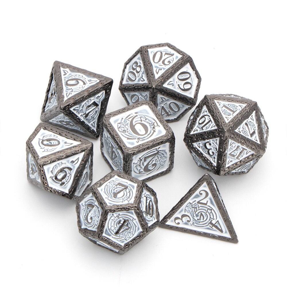 Set di dadi Dnd in metallo dungand Dragon D &amp; d D + d Set di dadi D20 D12 D10 D % D8 D6 D4 MTG Music RPG Polyhedra nero bianco dadi