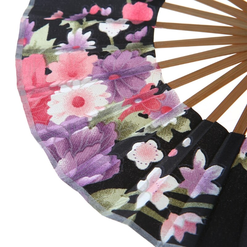 Japanese Flower Pocket Folding Hand Fan Round Circle Party Decor