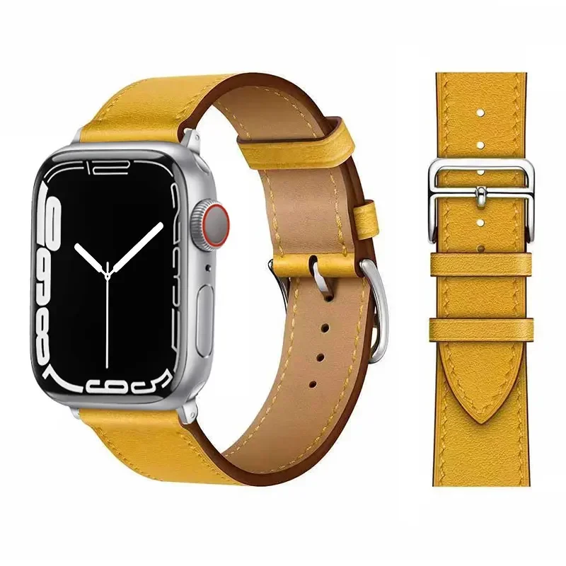 Leather straps For Apple watch band 46mm 44mm 45mm 41mm 42mm 38 40mm bracelet for iWatch ultra 2 49mm series 10 9 8 7 6 5 4 3 SE: GREEN BLUE / 14mm