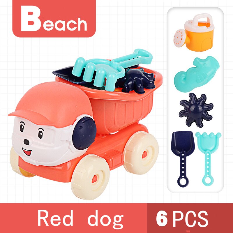 Zomer 7Pcs Strand Gereedschap Set Zand Spelen Speelgoed Voor Kids Fun Water Beach Seaside Gereedschap Kind Zandloper Schop Tool: red   dog