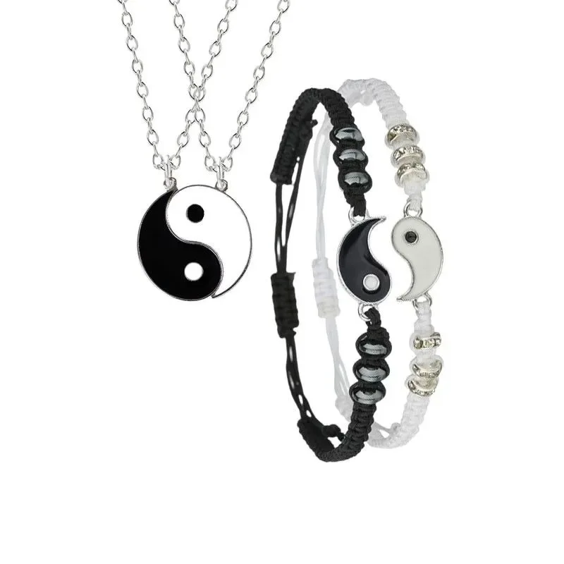 Conjunto de jóias tai chi casal pulseira preto branco corda ajustável conjunto corrente estilo simples uso diário amizade jóias presente: Amarelo acastanhado