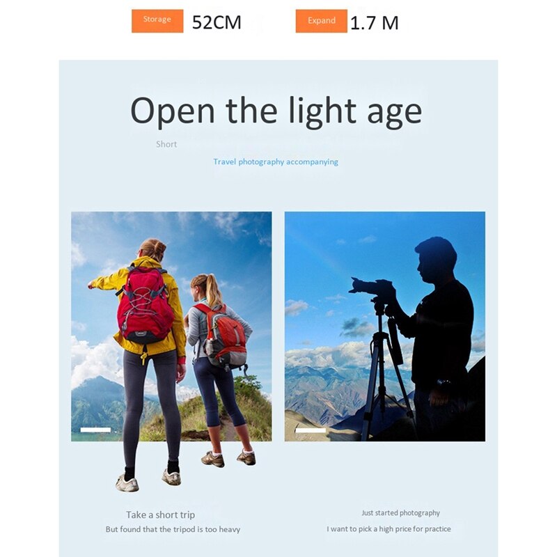 Digital Camera Tripod, Portable Video Camera Telescopic Tripod, 170cm Extension Height Bracket 1/4 Inch Thread