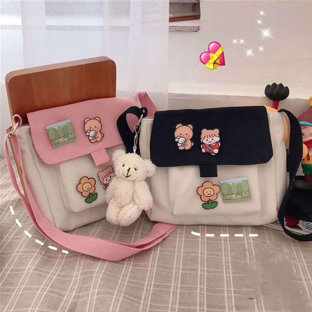 Urso dos desenhos animados saco do mensageiro menina bonito feminino multi-purpose lona sacos de ombro sacos de escola dos desenhos animados sacos de escola para crianças presente