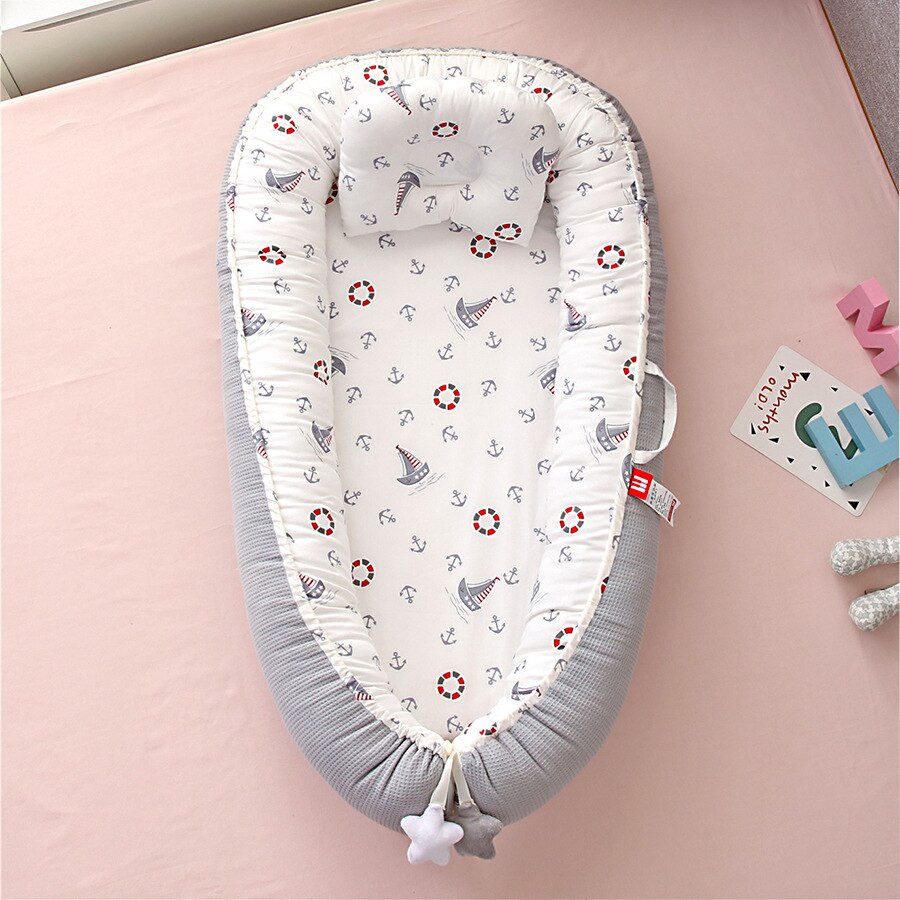 Cuna plegable desmontable para bebé, cuna biónica multifunción para viajes al aire libre, portátil: Silver grey sailing