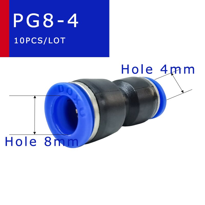 10PCS PG Series Unequal Diameter Air Tube Fitting Straight Union,One Touch Push In Pneumatic Fitting Connectors: PG8-4   (10PCS)