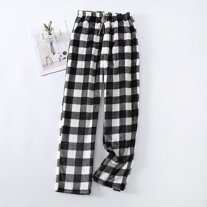 Fdfklak Plaid Men Pajama Pants Loose Large Size Flannel Warm Autumn Winter Male Home Wear Trousers Pyjama Homme: black / L
