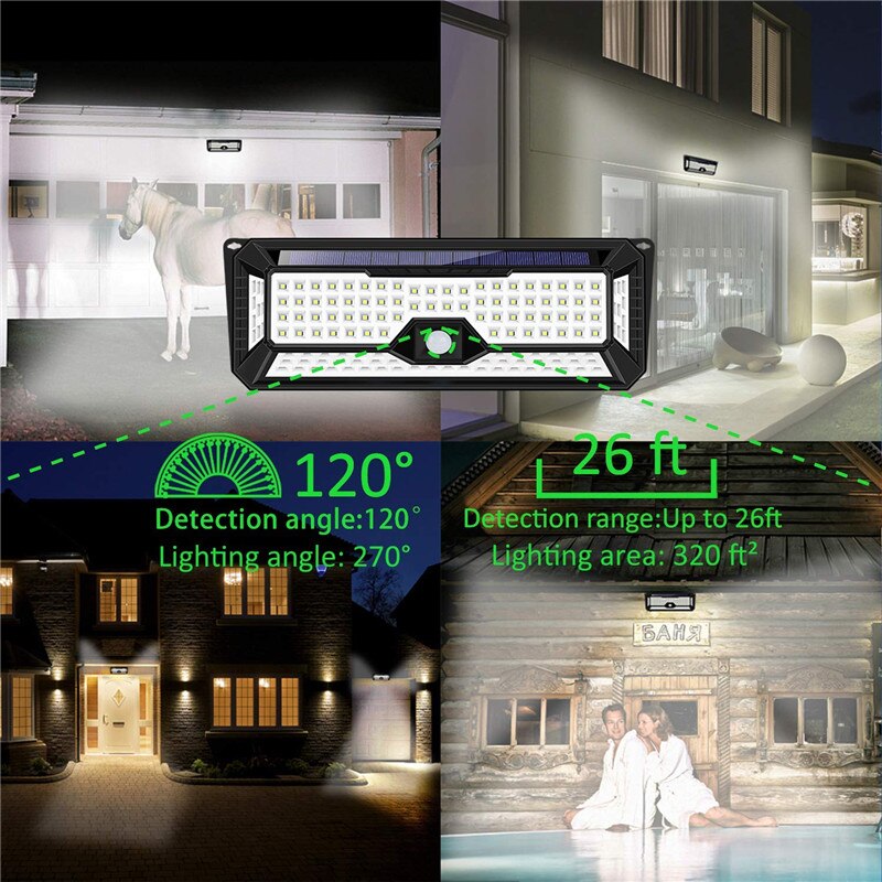 136 Led 1810LM Tuin Zonne-verlichting Solar IP67 Waterdichte Led Wandlamp Outdoor 3 Modes 270 Graden Solar Pir Motion sensor Lamp