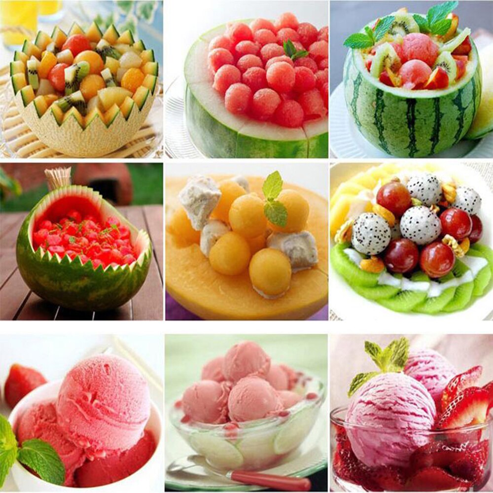 2 in1 Dual-kopf Edelstahl Obst Ball Carving Messer Obst Scoop Melone Bagger Obst Krug Kartoffelpüree Baller eis Löffel