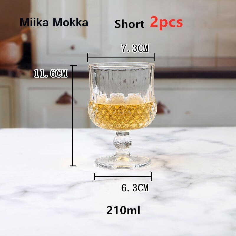 2pcs Diamond Pattern Wine Glass Crystal Wiskey Champagne Glasses Bordeaux Burgundy Wedding Party Birthday Lead-Free: A  short 2pcs