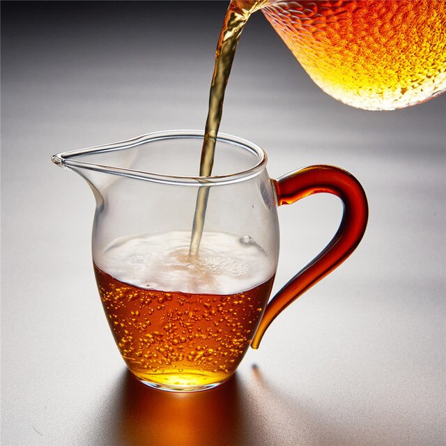 Heat-resistant Glass Tea Pitcher with Colored Handle Transparent Chahai Glass Kung Fu Fair Cup Office Tea Cup Drinkware: Red
