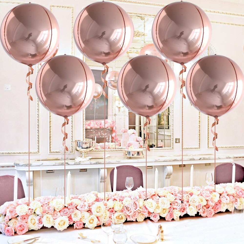 6pcs 22 Inchs Rose Gold Big 4D Balloons 360 Degree Round Metallic Rose Gold Balloons Birthday Baby Shower Wedding Decorations