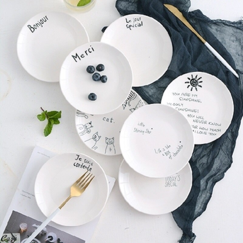 Ceramic Cactus Bread Plates Round Flamingo Western Steak Dish Heat-resistant Salad Dessert Tray Kitchen Serving Platter Dinner