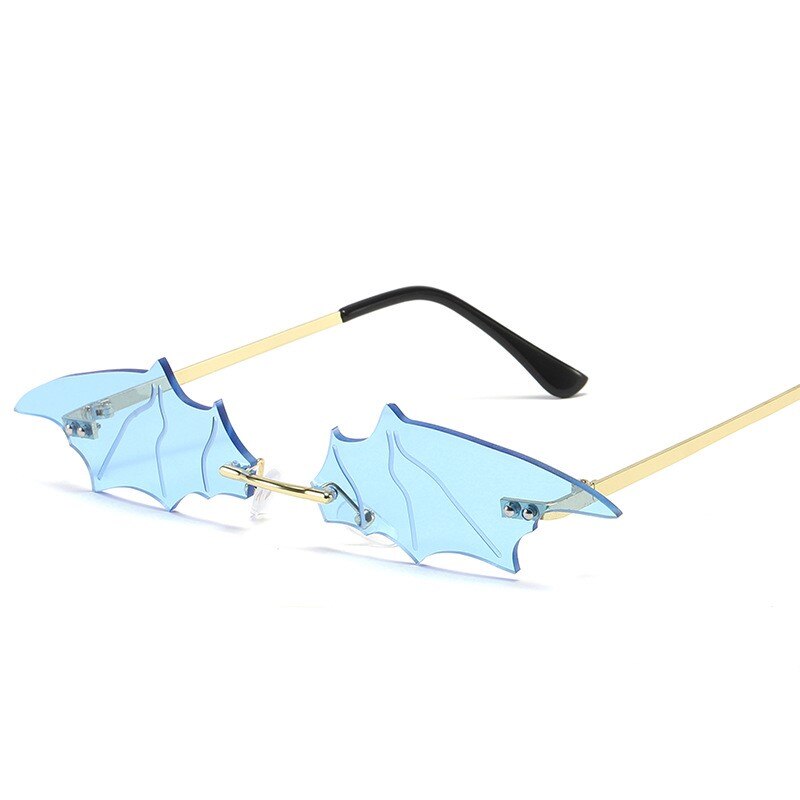 Gafas de sol con forma de murciélago y ojo de gato para hombre y mujer, lentes de sol Unisex sin montura de lujo, estilo Punk, para pescar, único: Blue