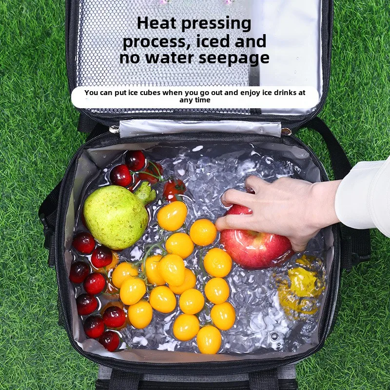 Przenośna torba termoizolacyjna do samochodu Duży izolowany pojemnik na żywność do użytku na zewnątrz, na piknik i do dostawy, szczelne termiczne pudełko na drugie śniadanie z uchwytami