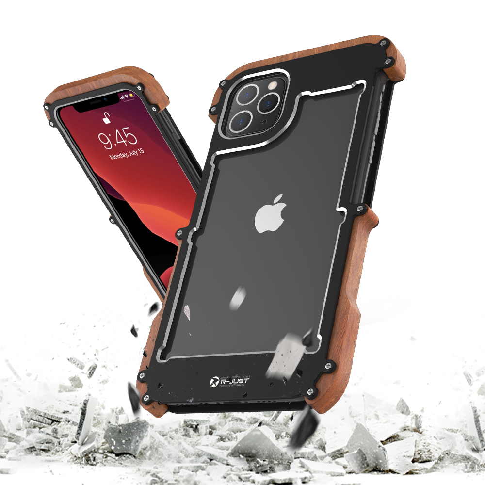 Étui pour iphone 11 Pro Max Pare-chocs Bois Métal étui pour iphone X XS Max XR 5 se 6s 7 8 Plus Cadre En Aluminium coques de téléphone Accessoires