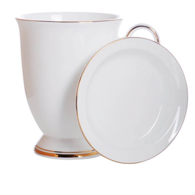 Koffie Mok Met Deksel 300Ml Wit Bone China Porselein Thee Kopjes Met Deksel Luxe Dessert Schotel Engeland Middag thee Mok