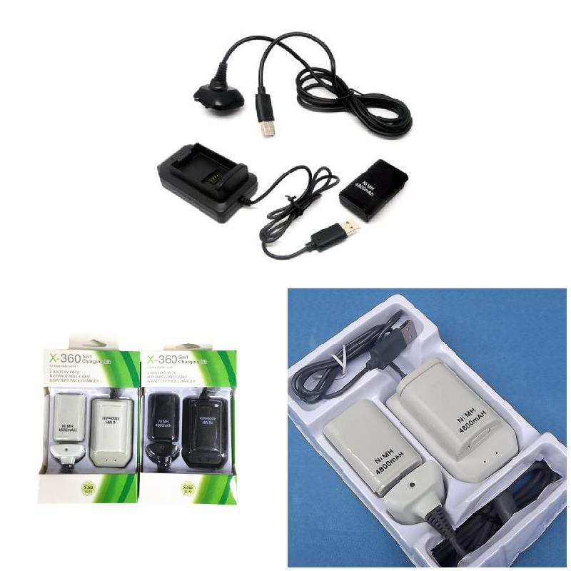 Dubbel laddningsbart batteri + usb laddare kabelpaket för xbox 360 trådlös handkontroll