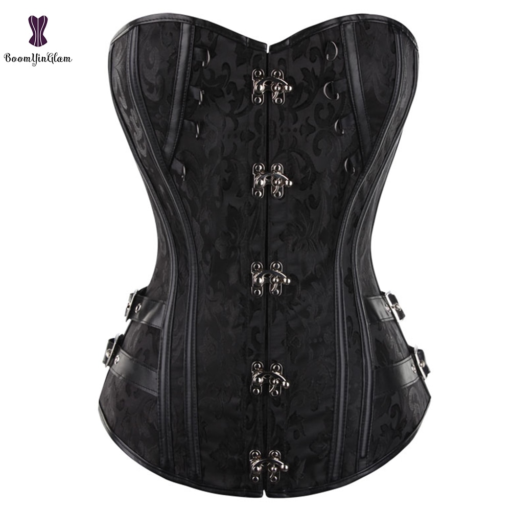 Steampunk Corset métal serrure Corsets femmes automne tenue grande taille 6XL Bustier désossé rétro vapeur Punk gothique Gorset surbuste Sexy: black / M
