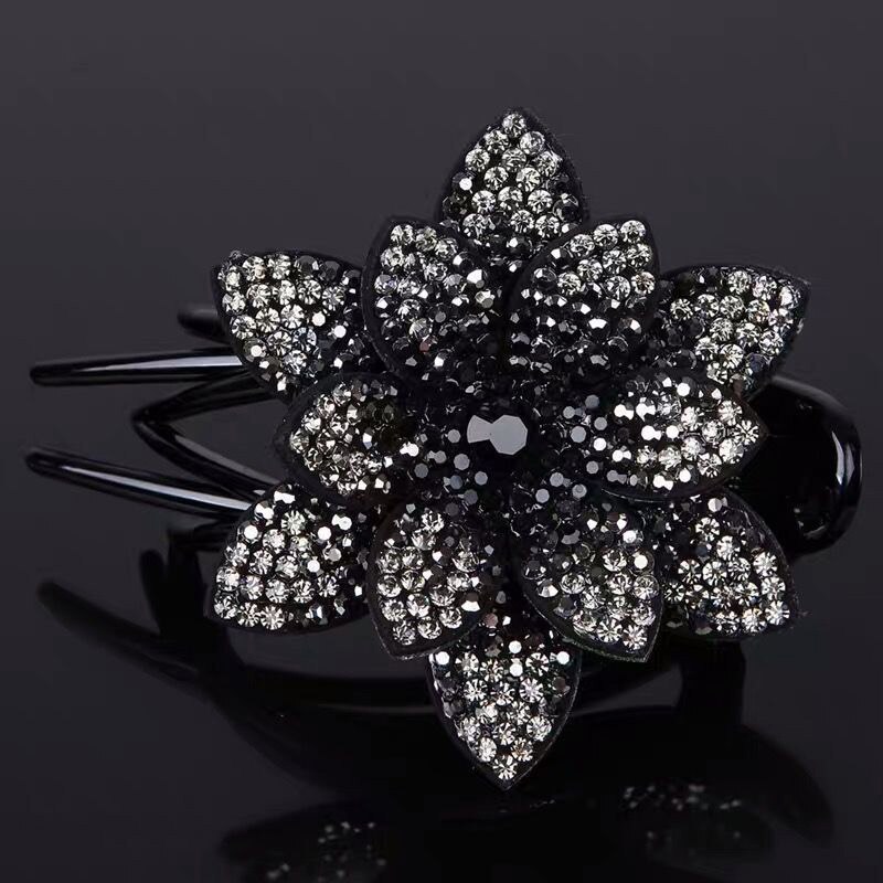 Strass Blume Schnabel Haar Krallen Weibliche Jahrgang Haar Clips Haarnadel Haar Zubehör glänzend Headwear Neue: schwarz