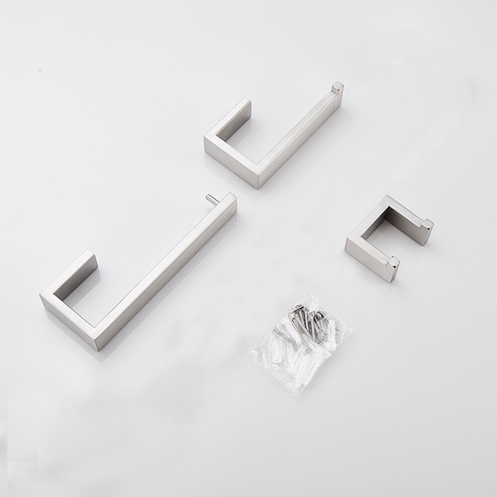 Set de accesorios para el baño de POIQIHY 304 SUS, ganchos cuadrados para batas, colgador de barra de toalla, soporte de papel higiénico de níquel cepillado con montaje en pared
