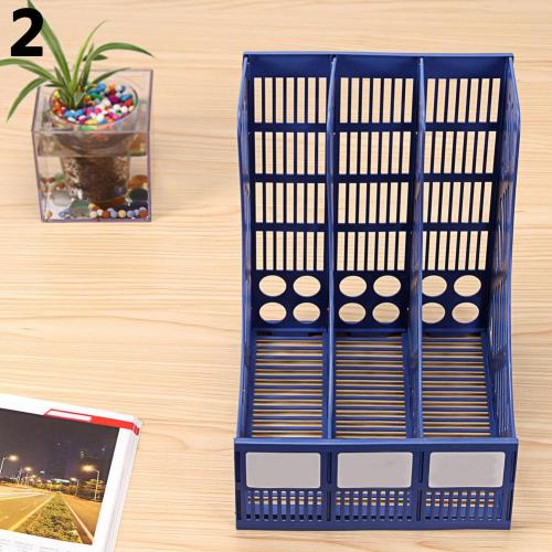 3 Sections Desktop File Racks File Stand Plastic Holder Home Office Document Storage box Desk Organizer: Blue