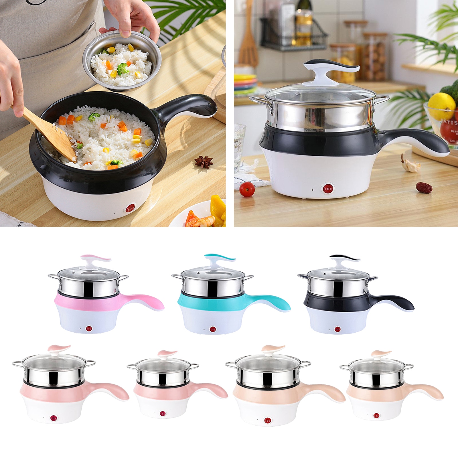 1.2/1.8L Mini Multifunction Electric Cooker Skillet Wok Electric Pot for Student Rice Soup Steamed Small Non-stick Household