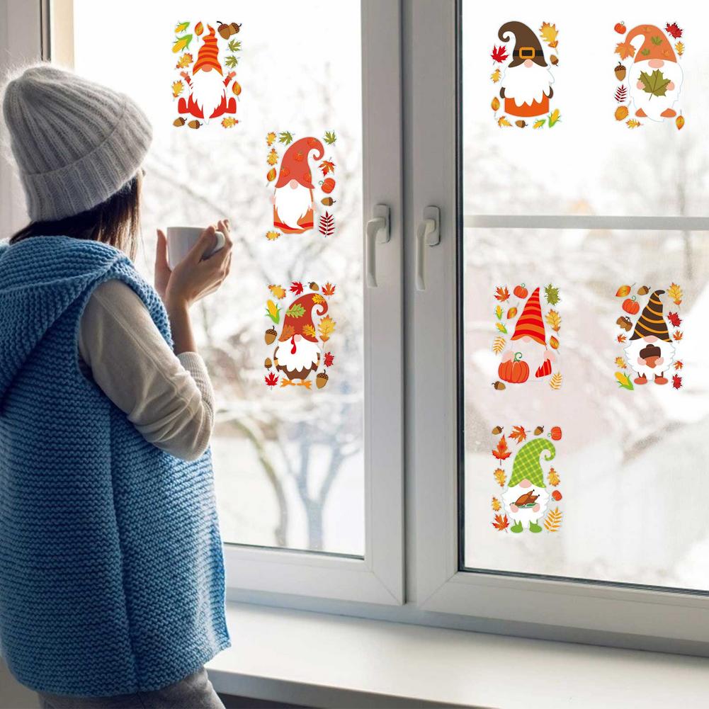 8 Sheet Fall Leaves Window Stickers Thanksgiving Maple Decorations Autumn Sticker Decals Party Decor Ornaments Party Supplies